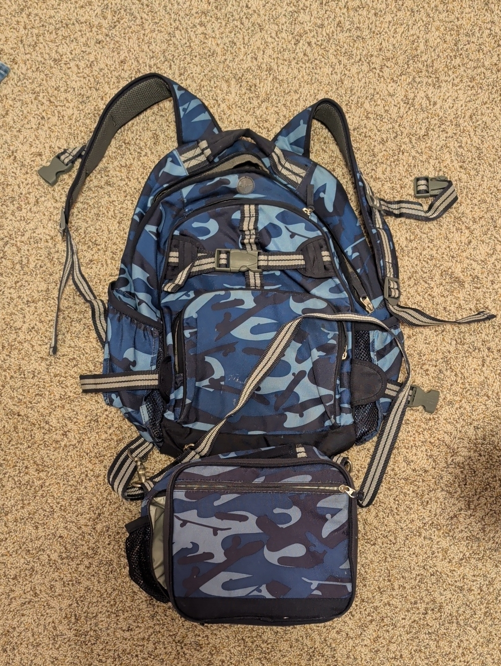 Pottery Barn Kids Blue Camo Backpack with Matching Lunch Bag